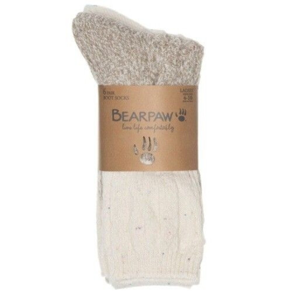 Bearpaw Women's Ivory Boot Socks 6-Pair Pack Knit Soft Cable Shoe Size 4-10 NWT